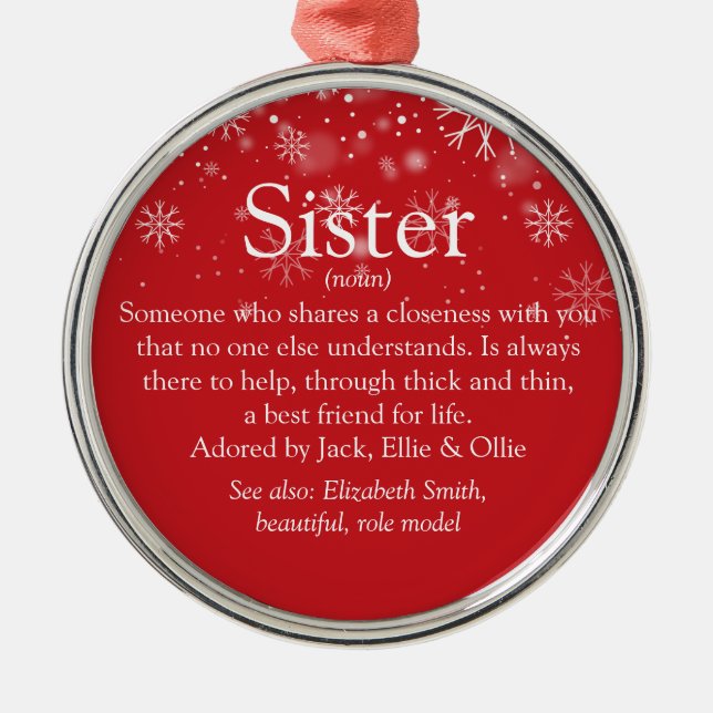 Sister Definition Christmas Holiday Metal Ornament (Front)