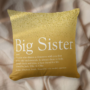 Sister Definition Glitzy Gold Glitter Glam Fun Cushion