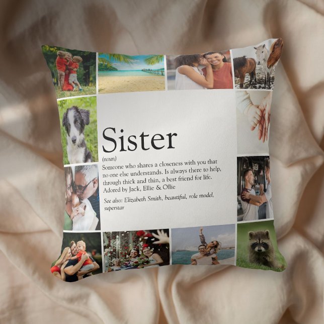 Sister Definition Modern 12 Photo Collage Cushion (Sister Definition Modern 12 Photo Collage Throw Pillow)
