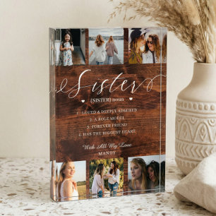 Sister Dictionary Definition Photo Collage Wood Block
