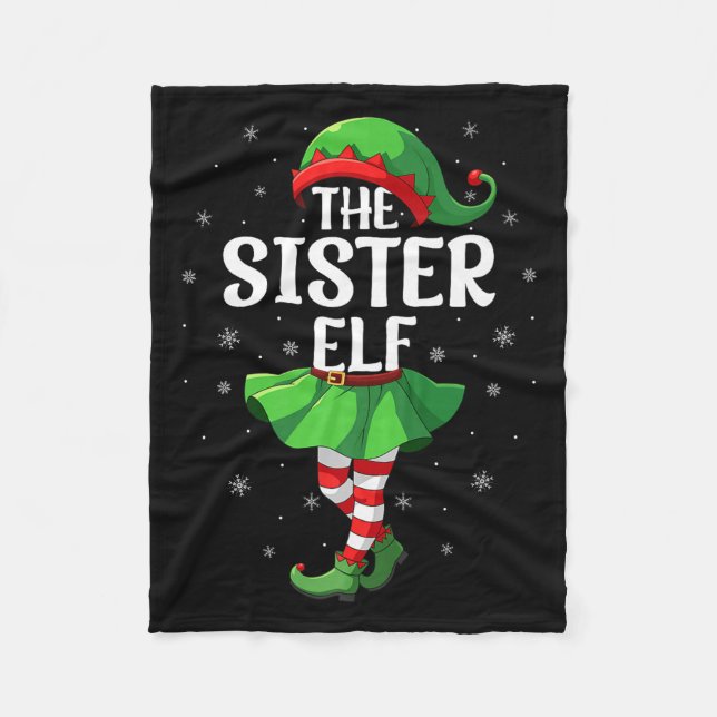 Sister Elf Christmas Girls Women Elf Squad Xmas Fa Fleece Blanket (Front)