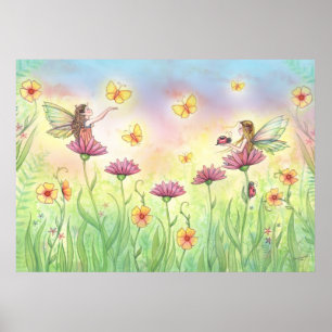 Sister Fairies in Garden Poster