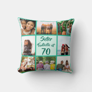 Sister fantastic at 70 birthday photo collage cushion