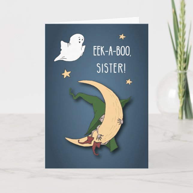 Sister First Halloween Baby Peek A Boo Witch  Card (Front)