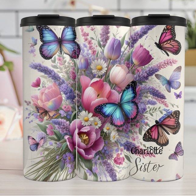 Sister: Floral Bouquet, Butterfly Beauty Thermal Tumbler (Creator Uploaded)