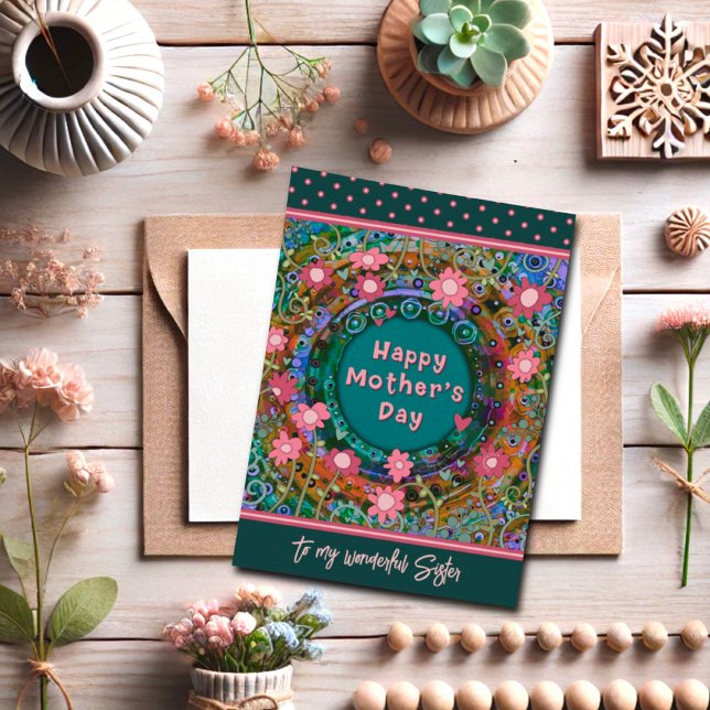 Sister Floral Hearts Pretty Unique Mother’s Day Card (Creator Uploaded)