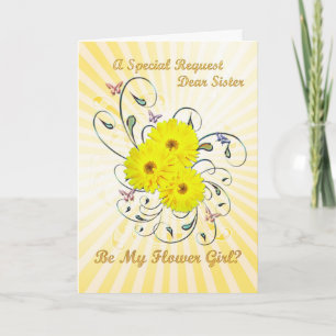 Sister, flowergirl invitation, yellow flowers thank you card