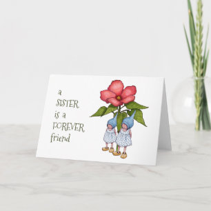 Sister Friendship, Gnomes, Fantasy Art, Flower Card