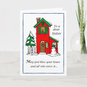 Sister God Bless House Christmas Holiday Card