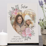 Sister Gold Heart Shaped Pink Floral Photo Faux Canvas Print<br><div class="desc">Custom Photo canvas which you can personalise for anyone and add a favourite saying or words from the heart. Your photo is set into a geometric heart shaped gold frame. The gemstone frame is decorated with watercolor bouquets of pink flowers. It is lettered with the wording "Sister .. always caring...</div>