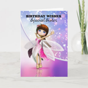 Sister, Happy Birthday cute fairy dancing Card