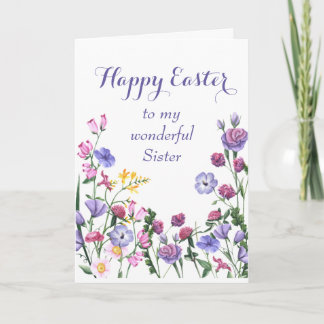 Sister Happy Easter Colourful Garden Flowers Holiday Card