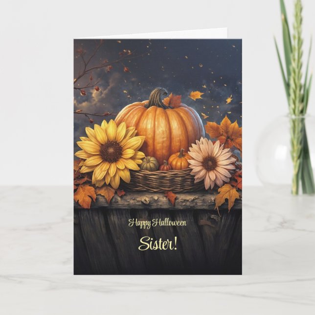 Sister Happy Halloween with Pretty Fall Autumn  Card (Front)