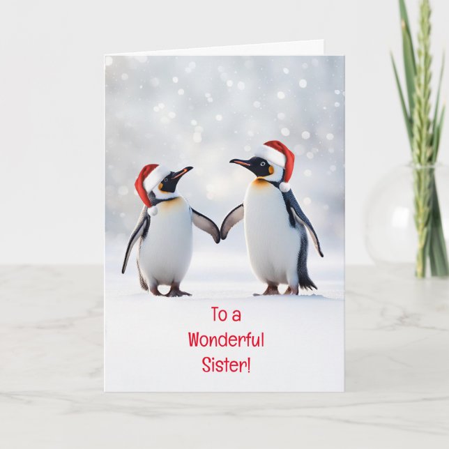 Sister Happy Holidays Christmas Cute Penguins Snow Card (Front)