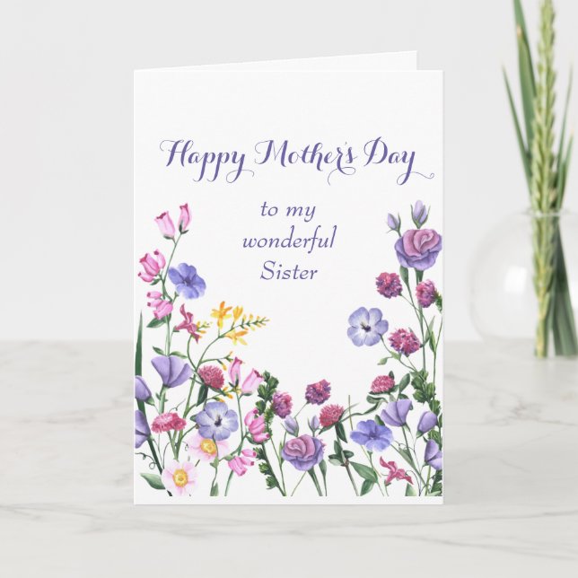 Sister Happy Mother's Day Colourful Garden Floral Holiday Card (Front)