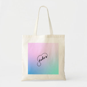 Sister heart and pastel coloured background tote bag