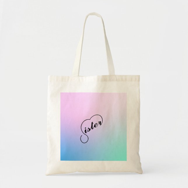 Sister heart and pastel coloured background tote bag (Front)