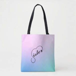 Sister heart and pastel coloured tote bag