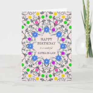 Sister In Law Abstract Flowers Birthday Card