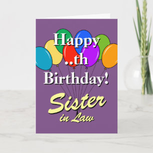 Sister in law Birthday card with coloured balloons
