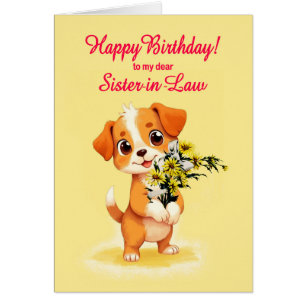 Sister In Law Birthday Puppy and Flowers