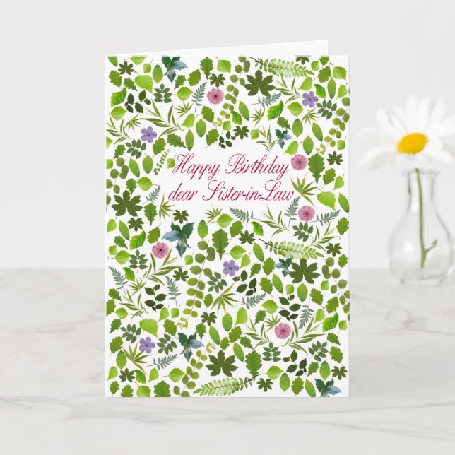 Sister-in-Law Birthday Scattered Leaves Card (Small Plant)