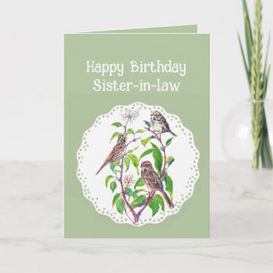 Sister-in-law Birthday Song Sparrows, Cute Birds Card