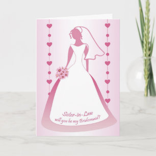 Sister-in-Law, Bridesmaid, white dress on pink Invitation
