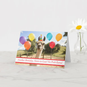 Sister in Law Cute Llama Party Hat and Balloons Card