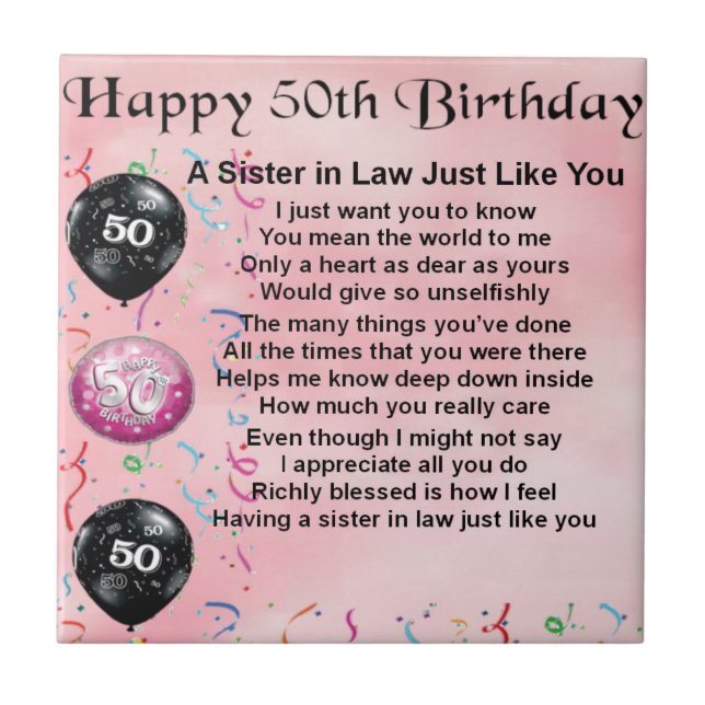Sister in Law Poem - 50th Birthday Ceramic Tile (Front)
