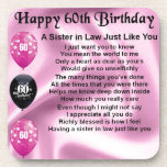 Sister in Law Poem - 60th Birthday Coaster<br><div class="desc">A great gift for a sister in law on her 60th birthday</div>