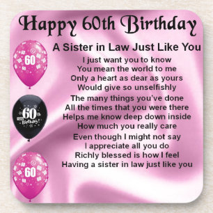 Sister in Law Poem - 60th Birthday Coaster