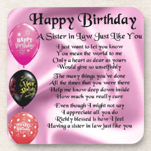 Sister in Law Poem -  Happy Birthday Design Coaster