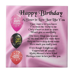 Sister in Law Poem -  Happy Birthday Design Tile
