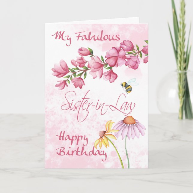 Sister-in-Law, Watercolor Floral Garden Scene Card (Front)