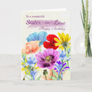Sister-in-Law Watercolor Flowers Greeting Card