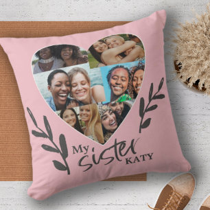 Sister Keepsake Heart Photo Collage Quote Cushion
