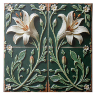 Sister Lilies on Emerald Ceramic Tile