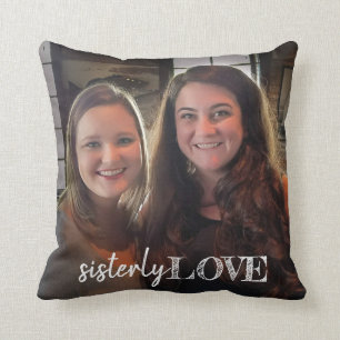 Sister Love Photo Hand Lettered Trendy Modern Cushion
