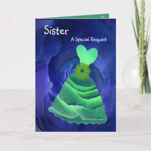 SISTER - Maid of Honour - Frilly GREEN Gown Invitation