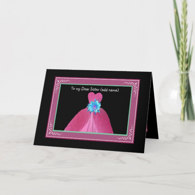 SISTER Maid of Honour Invitation PINK Gown (Front)