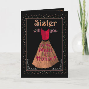 SISTER Maid of Honour Invite Red & Gold Gown