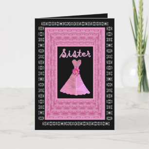 SISTER Maid of Honour PINK Dress Rose Petal Trim Invitation