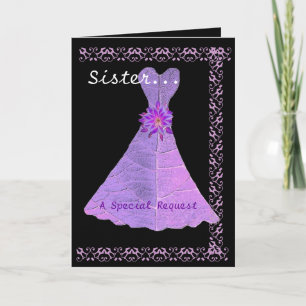 SISTER Maid of Honour Purple Gown Lace Trim Invitation