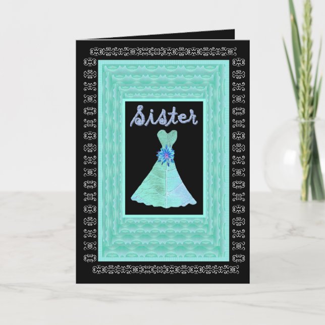 SISTER Maid of Honour TURQUOISE Dress Petal Trim Invitation (Front)