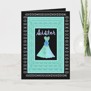 SISTER Maid of Honour TURQUOISE Dress Petal Trim Invitation