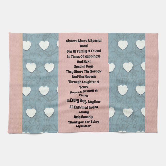 Sister Marshmallow Hearts Tea Towel (Horizontal)