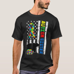 Sister Matching Family Autism Awareness American T-Shirt