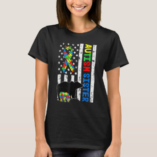 Sister Matching Family Autism Awareness American T-Shirt