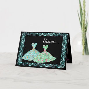 SISTER Matron of Honour Invite Blue & Green Gowns